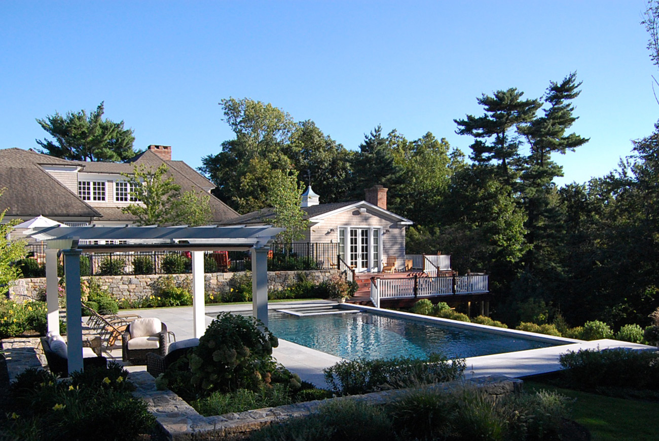 The LaurelRock Company - Residential Landscaping in CT - Sunset Ridge - Pergola Overlooking the Pool