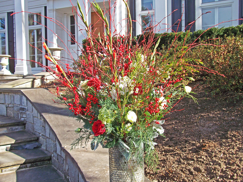 Christmas floral arrangement in planter